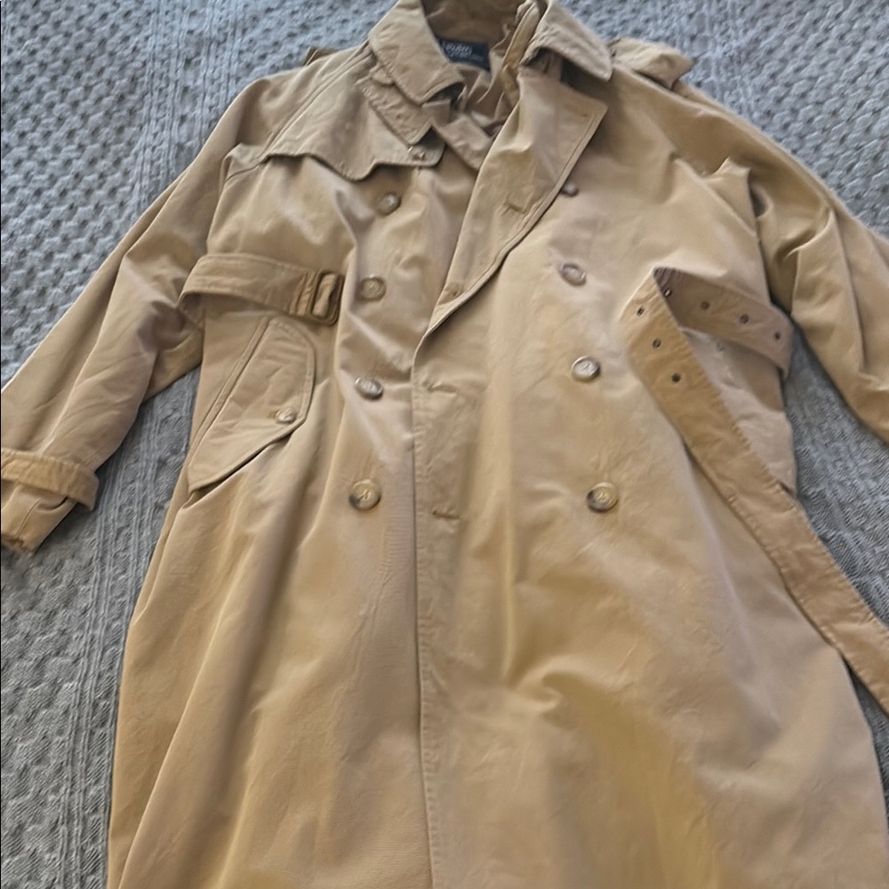 Polo by Ralph Lauren Tan Trench Coat with Double-Breasted Design. Vintage. Lined